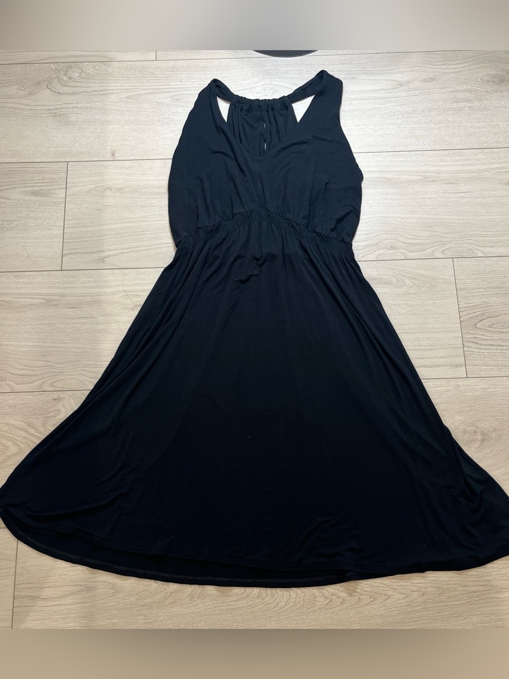 CAbi Sleeveless Dress Halter Back Slit Women Size Medium Black Elastic Waist L